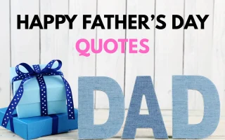 Graphics showing "happy father's day quotes" with a bag of gift in the scene.